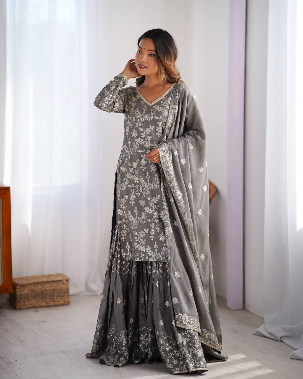 Riyana Grace Chinon Silk Sharara Suit Set