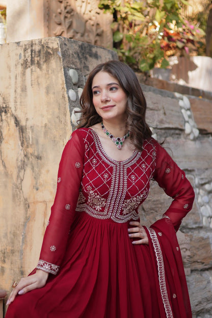 Samaira Sequins-Multi & Beads Embroidered Faux Blooming Gown