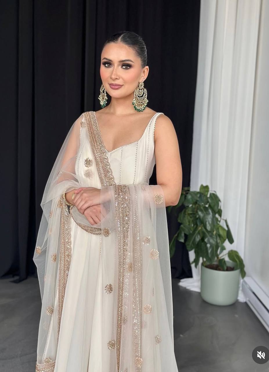 Yamika Golden Bloom Pure Fox Georgette Anarkali Gown