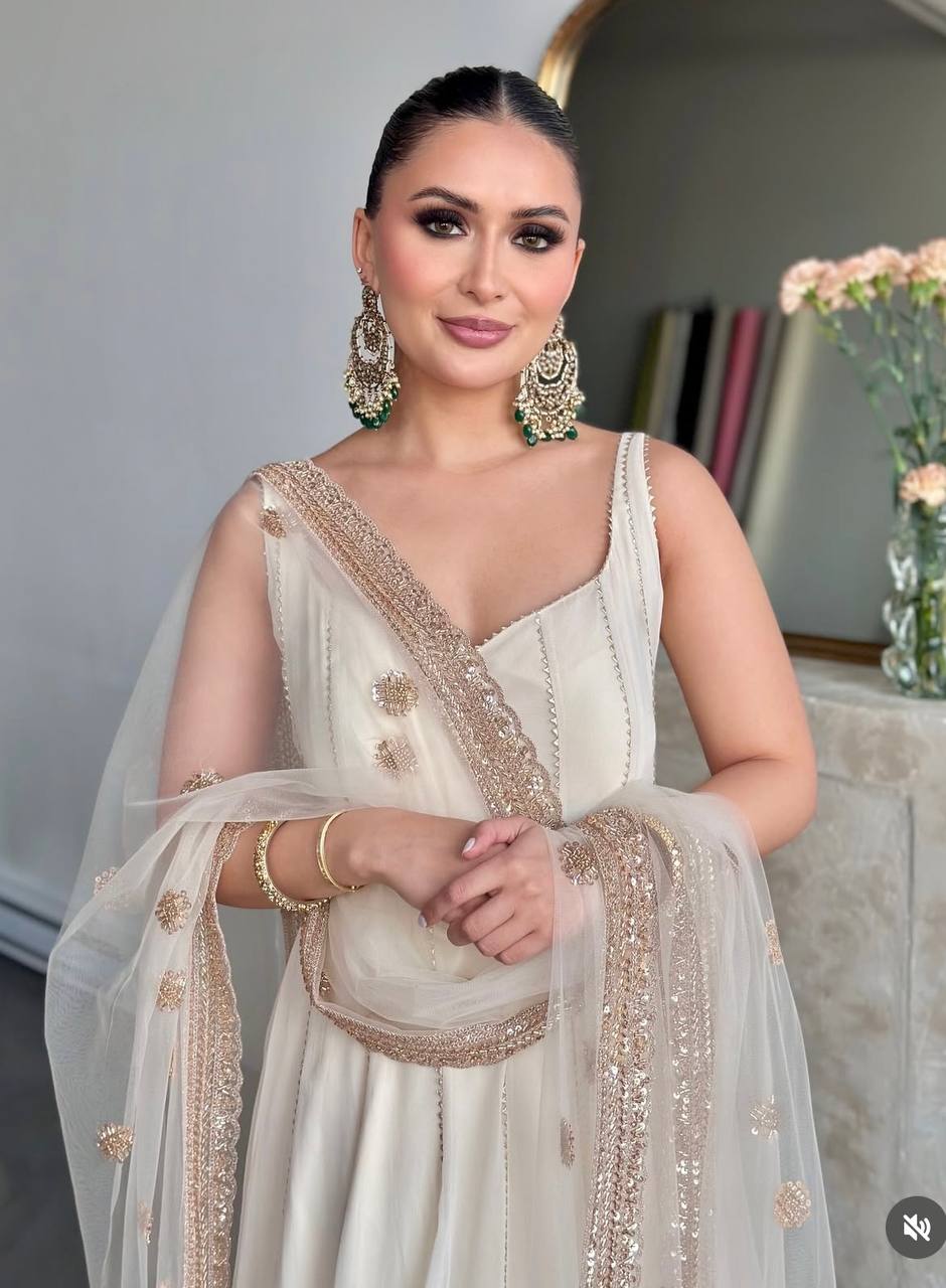 Yamika Golden Bloom Pure Fox Georgette Anarkali Gown
