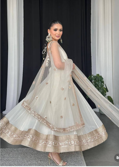 Yamika Golden Bloom Pure Fox Georgette Anarkali Gown