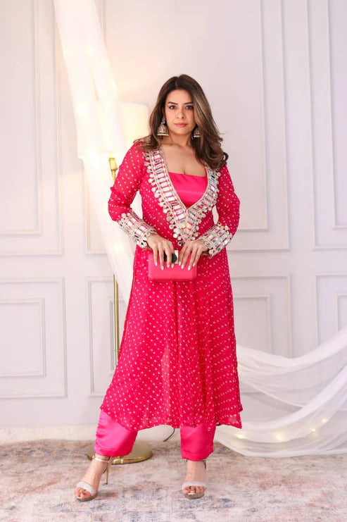 Presenting Beautiful Glam Mirror Hand Work Anarkali Set