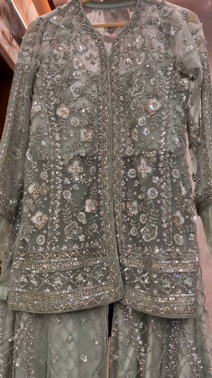 Diamond Designer Feather-Sleeve Embellished Outfit