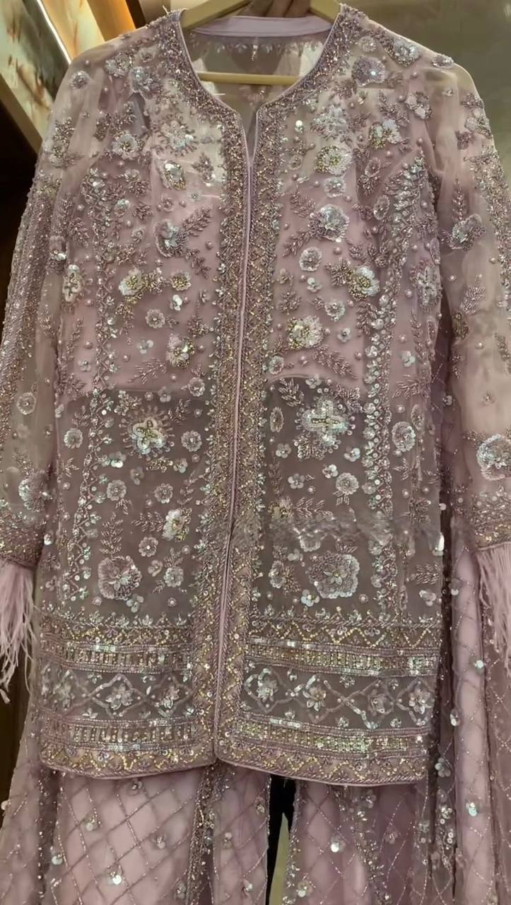 Diamond Designer Feather-Sleeve Embellished Outfit