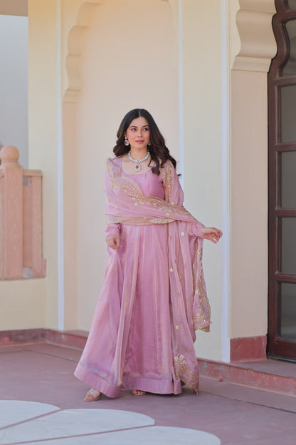 Yamika  Fendy Chiffon gown with Sequins-Multi Embroidered Work Dupatta