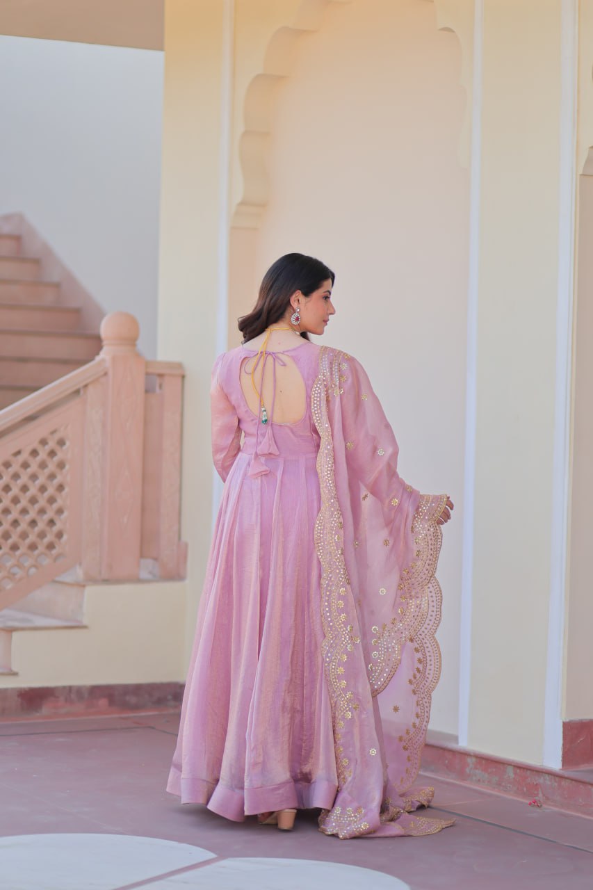 Yamika  Fendy Chiffon gown with Sequins-Multi Embroidered Work Dupatta