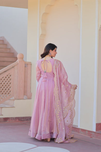Yamika  Fendy Chiffon gown with Sequins-Multi Embroidered Work Dupatta