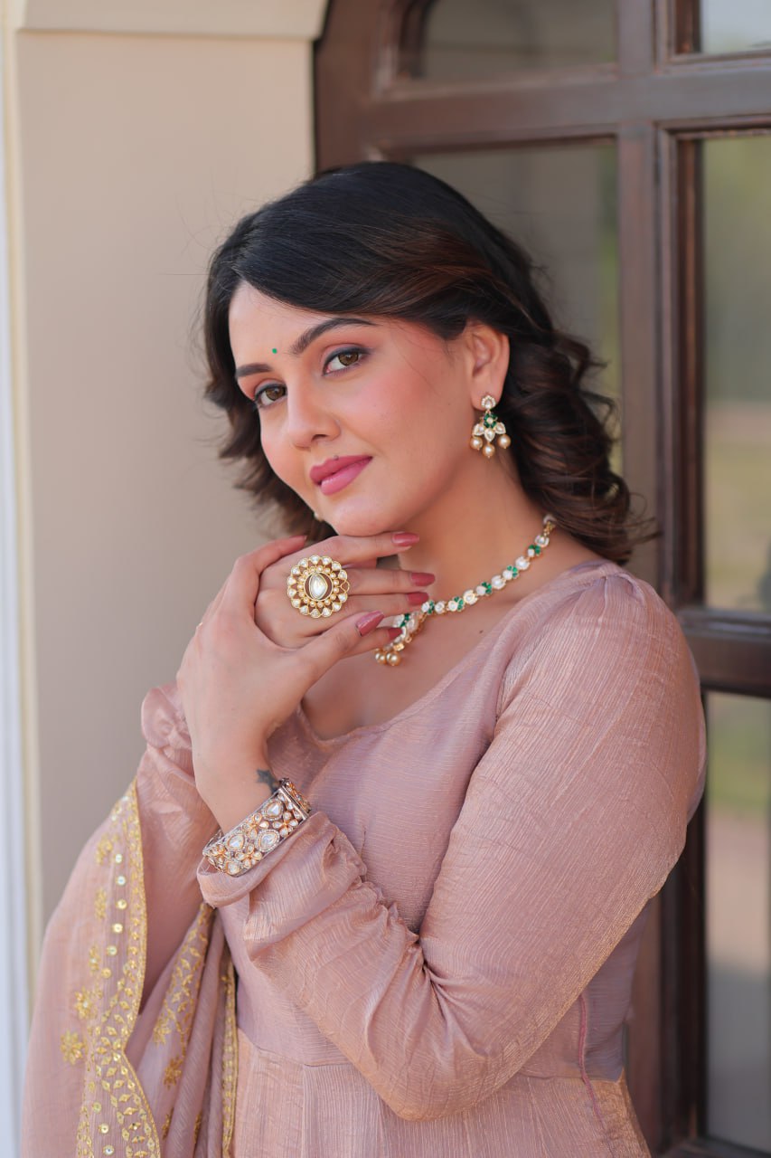 Yamika  Fendy Chiffon gown with Sequins-Multi Embroidered Work Dupatta