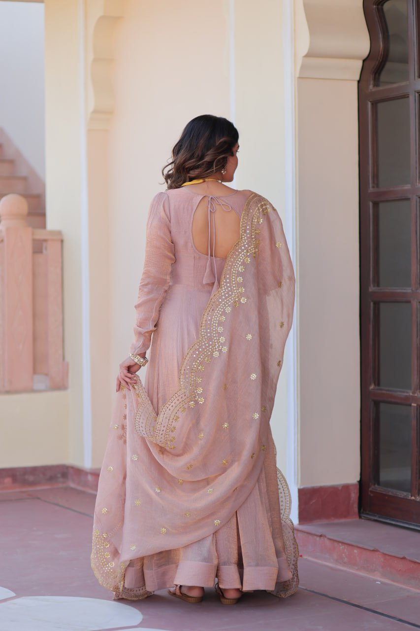 Yamika  Fendy Chiffon gown with Sequins-Multi Embroidered Work Dupatta