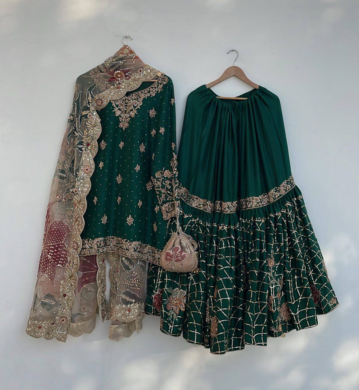 Heer Shimmer Emerald Royalty Heavy Full Flair Work Sharara Set