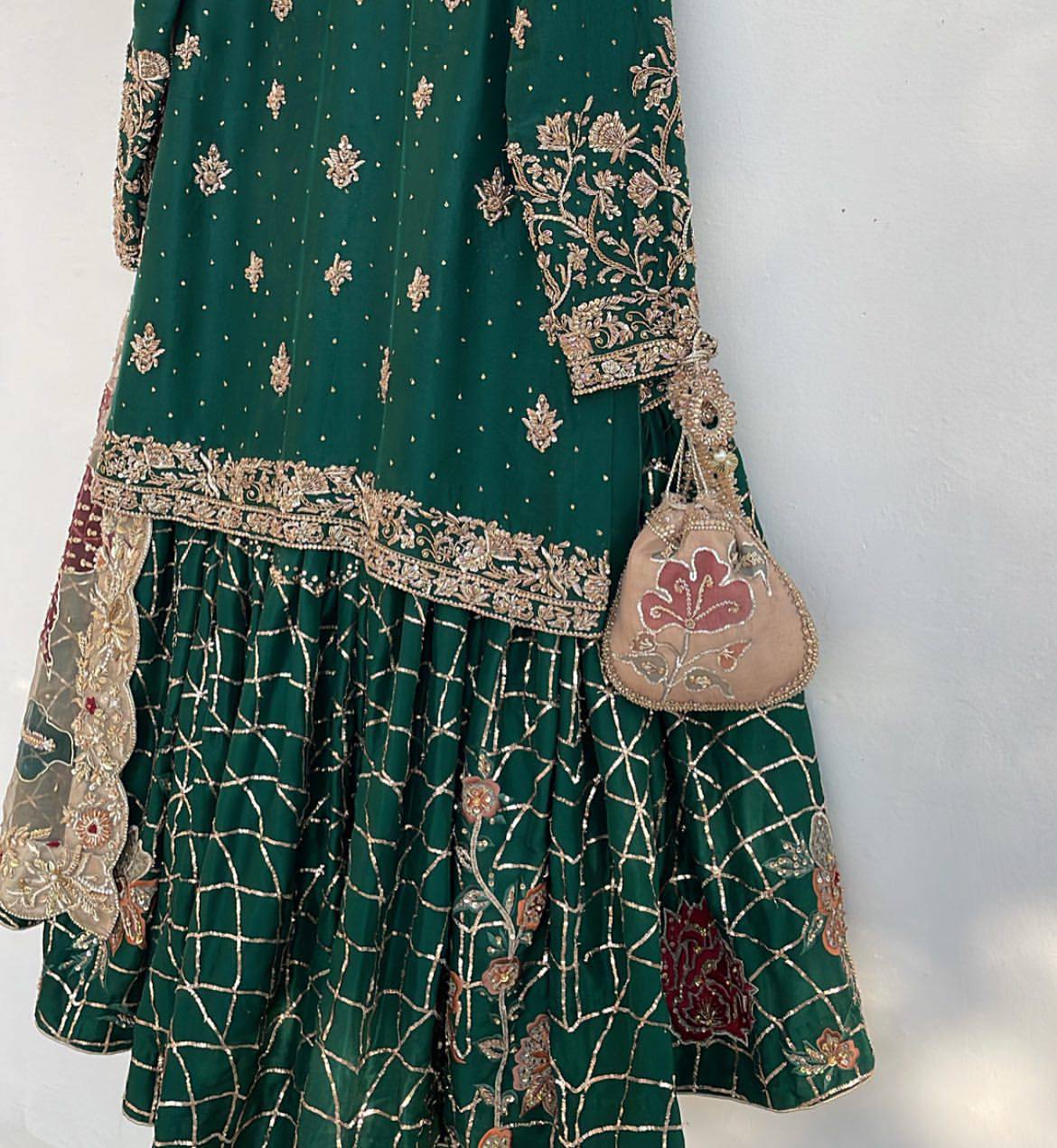 Heer Shimmer Emerald Royalty Heavy Full Flair Work Sharara Set