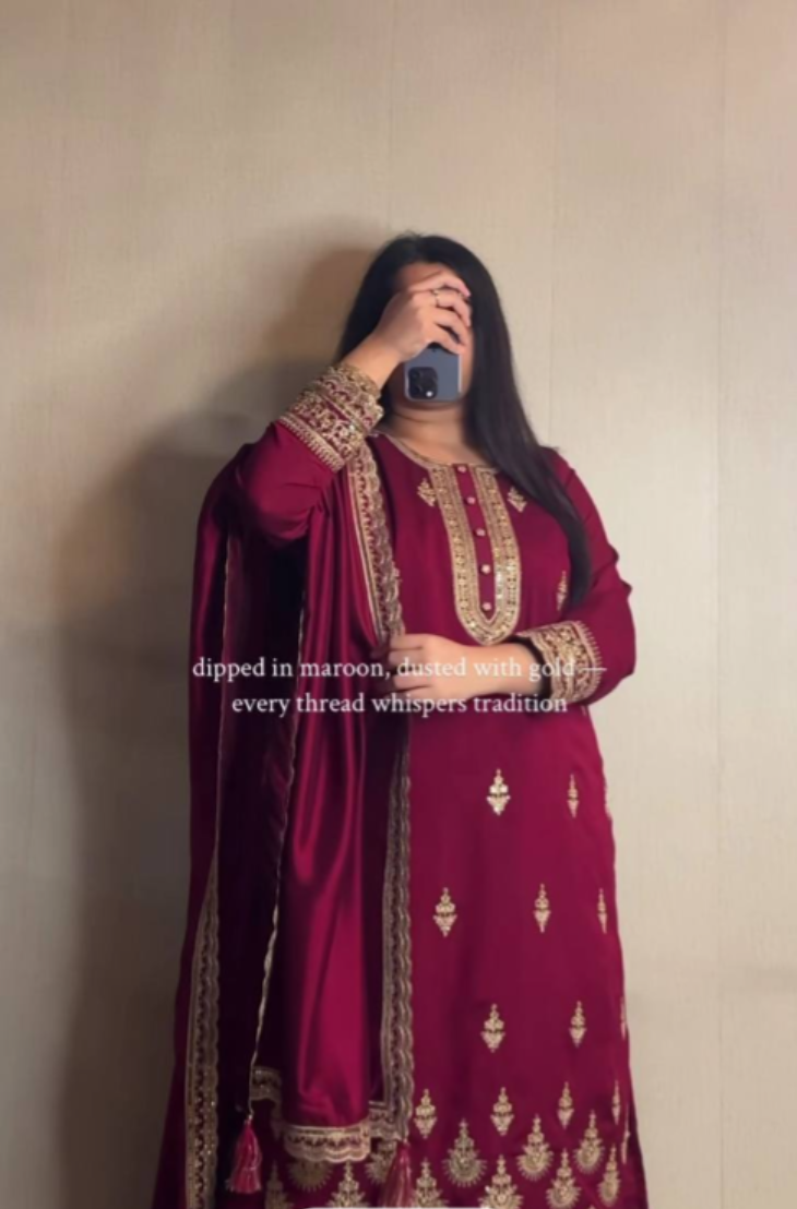 Anaya Natural Crep Silk & Heavy Embroidery  Suit Set