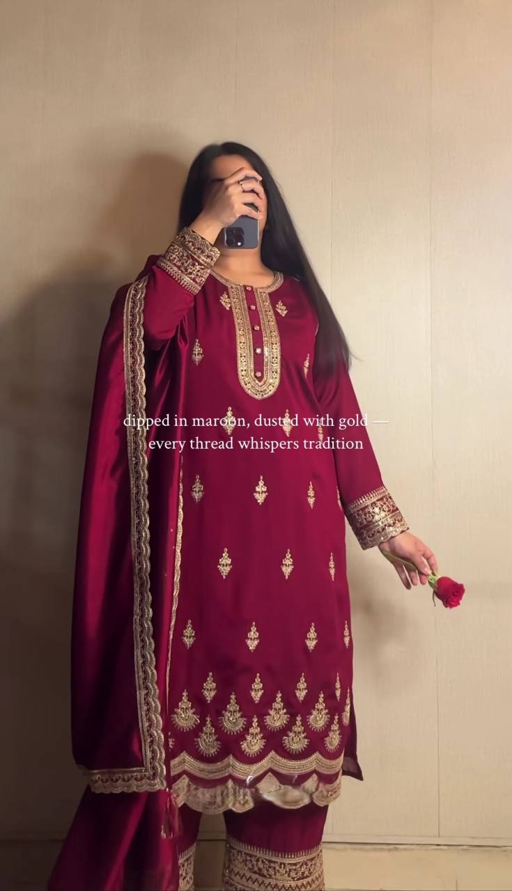 Anaya Natural Crep Silk & Heavy Embroidery  Suit Set