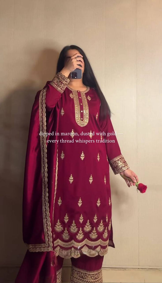Anaya Natural Crep Silk & Heavy Embroidery  Suit Set