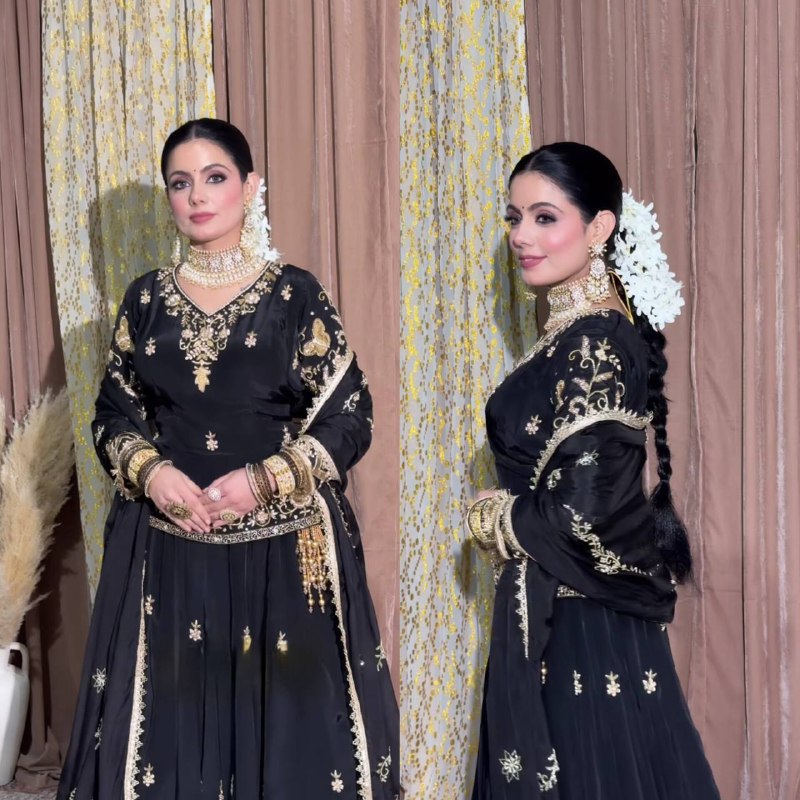 Siddhi  Graceful  Black Natural Crep  Lehenga Set