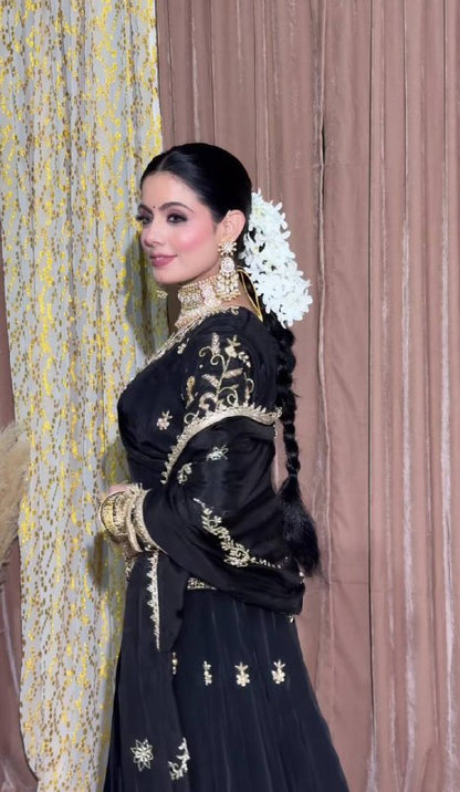 Siddhi  Graceful  Black Natural Crep  Lehenga Set