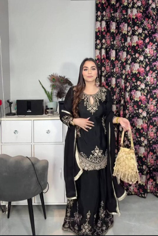 Zaafira  Black Designer Party Wear Sharara Plazzo With Dupatta