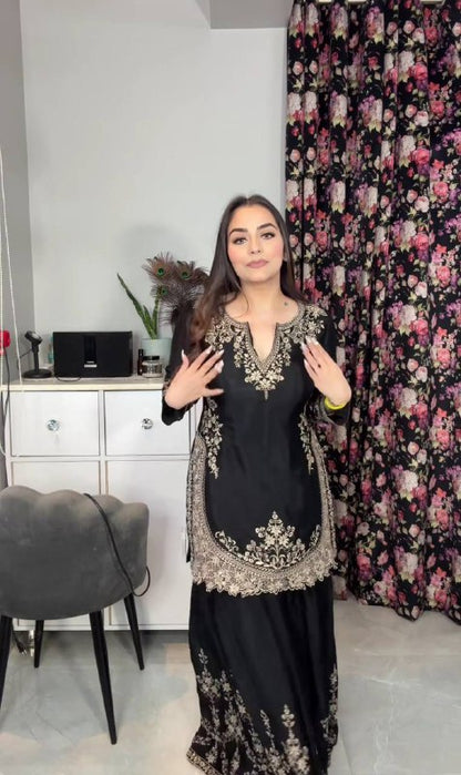 Zaafira  Black Designer Party Wear Sharara Plazzo With Dupatta