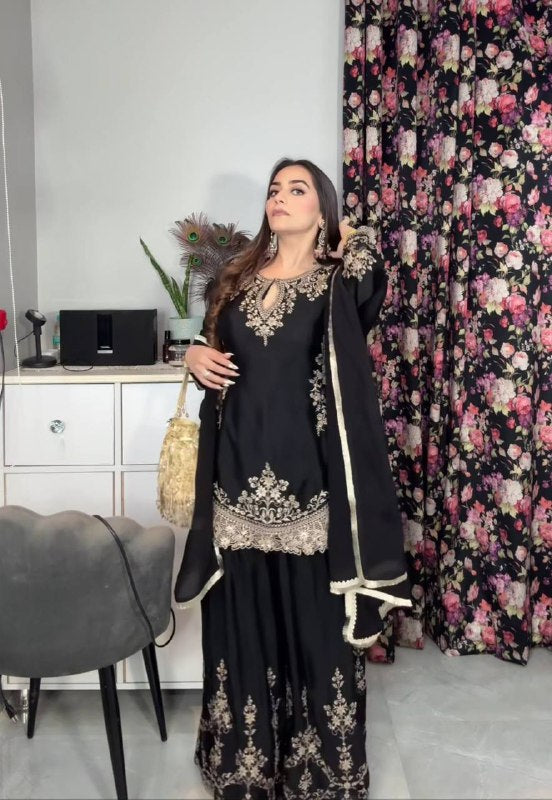 Zaafira  Black Designer Party Wear Sharara Plazzo With Dupatta