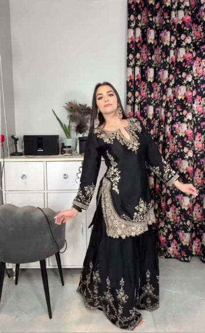 Zaafira  Black Designer Party Wear Sharara Plazzo With Dupatta