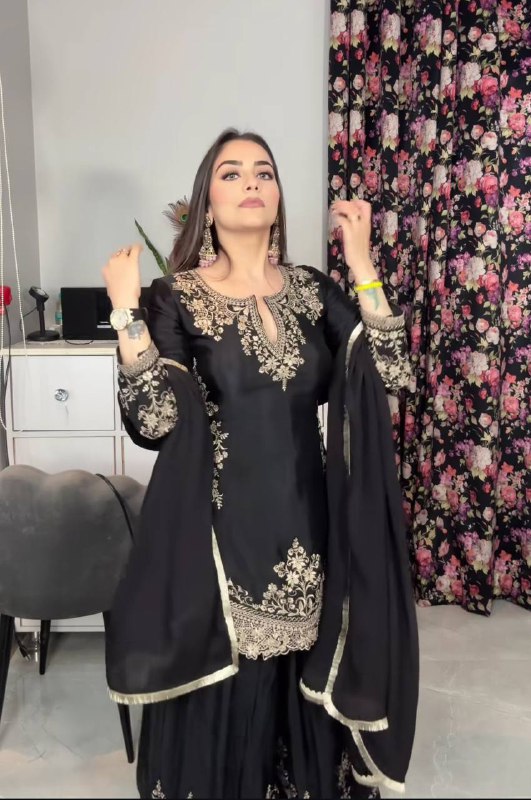 Zaafira  Black Designer Party Wear Sharara Plazzo With Dupatta