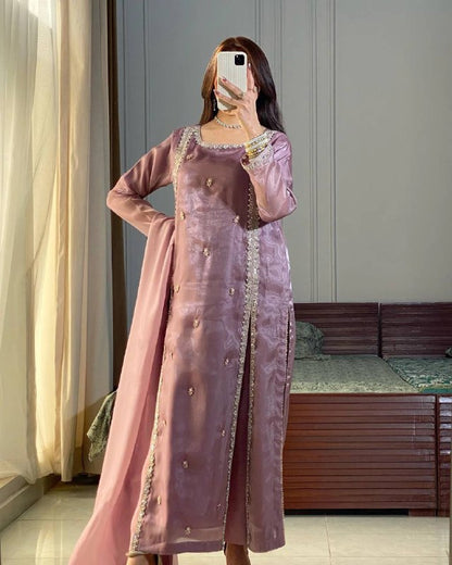 Zariya Designer  Party Wear Look Pur jimmy choo Silk Top Plazzo  Suit Set