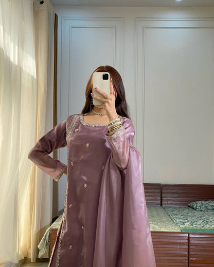 Zariya Designer  Party Wear Look Pur jimmy choo Silk Top Plazzo  Suit Set