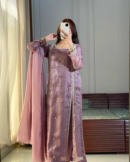 Zariya Designer  Party Wear Look Pur jimmy choo Silk Top Plazzo  Suit Set
