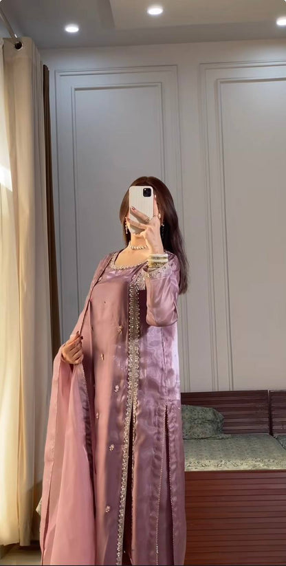 Zariya Designer  Party Wear Look Pur jimmy choo Silk Top Plazzo  Suit Set