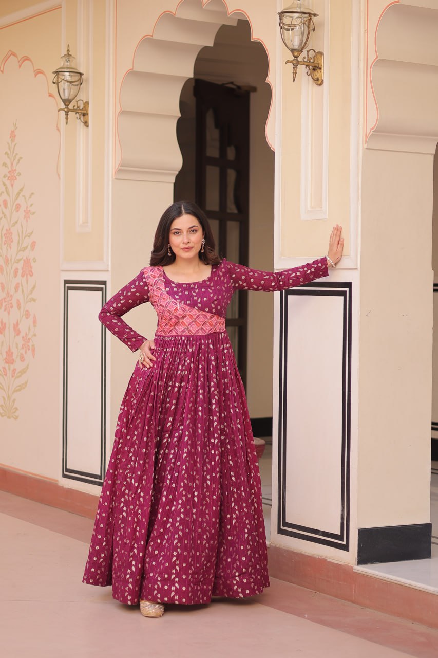 Taisley Beautiful Designer Staple Jequard Weaving work Gown