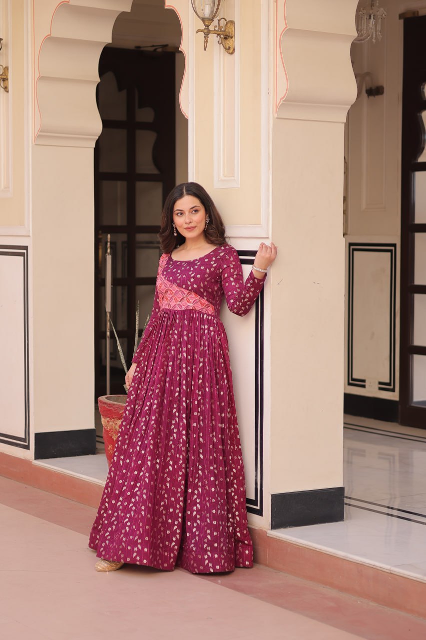 Taisley Beautiful Designer Staple Jequard Weaving work Gown