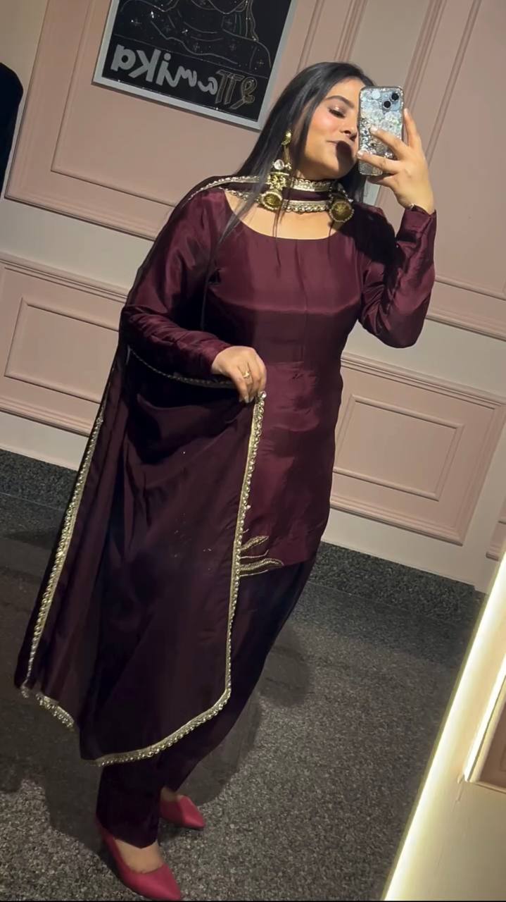 Mahira Royal Maroon  Golden Embroidery  Patiala Suit Set