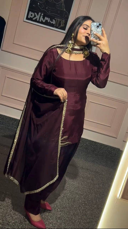 Mahira Royal Maroon  Golden Embroidery  Patiala Suit Set