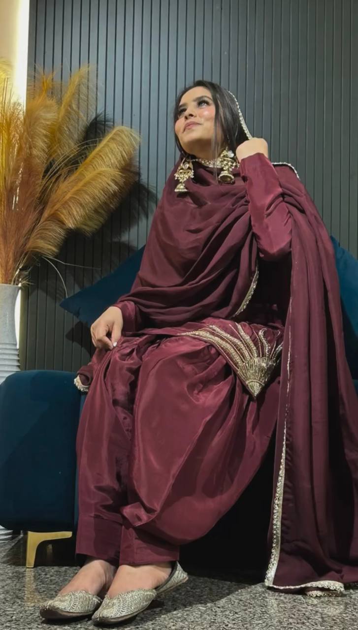 Mahira Royal Maroon  Golden Embroidery  Patiala Suit Set