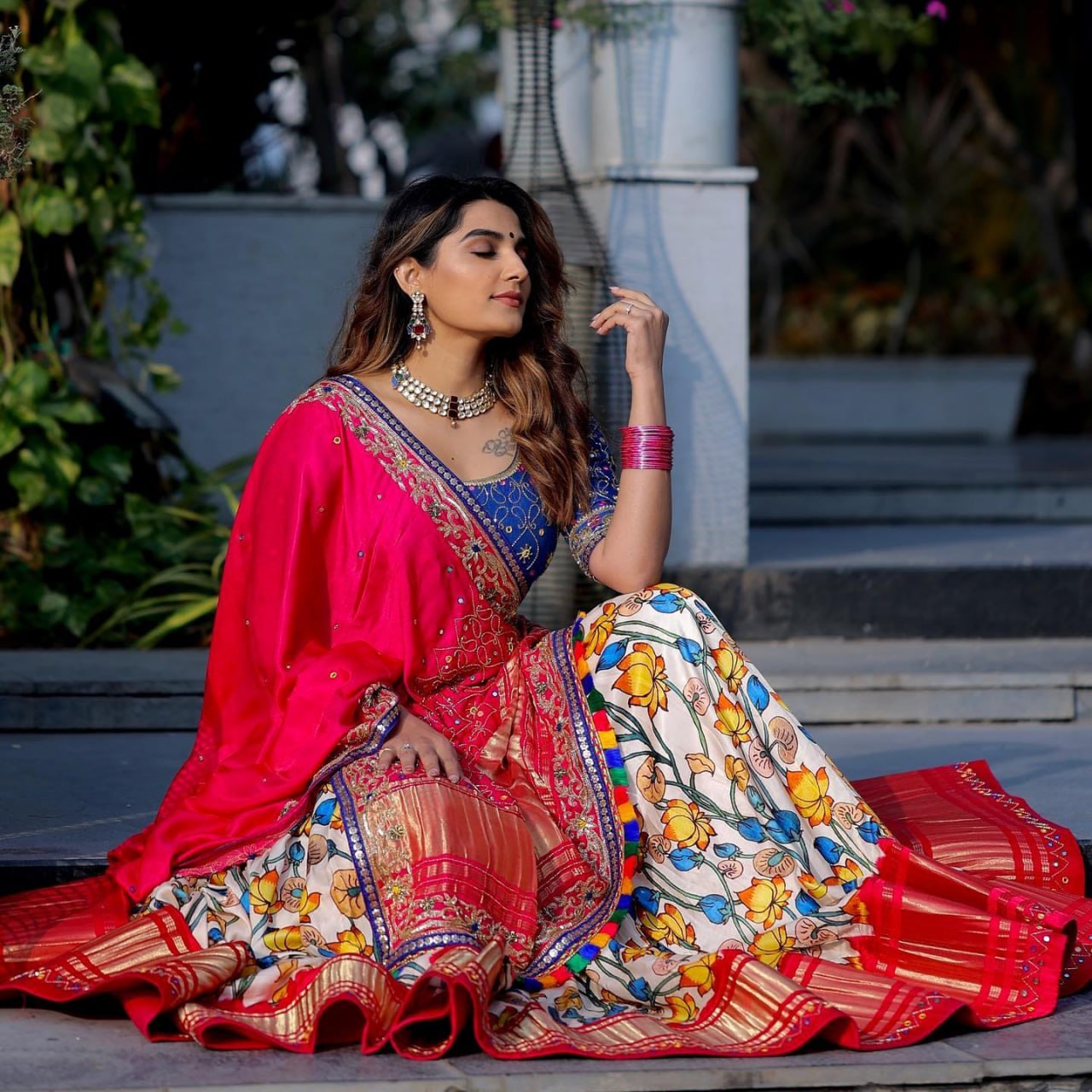 BEAUTIFUL SOFT BUTTER SILK  REAL MIRROR WORK LEHENGA CHOLI