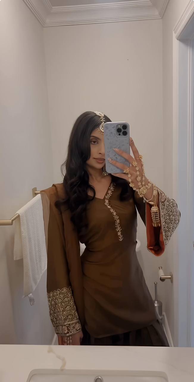 Zafraan Veil  Natural satin Silk Top Bottom With Dupatta Set