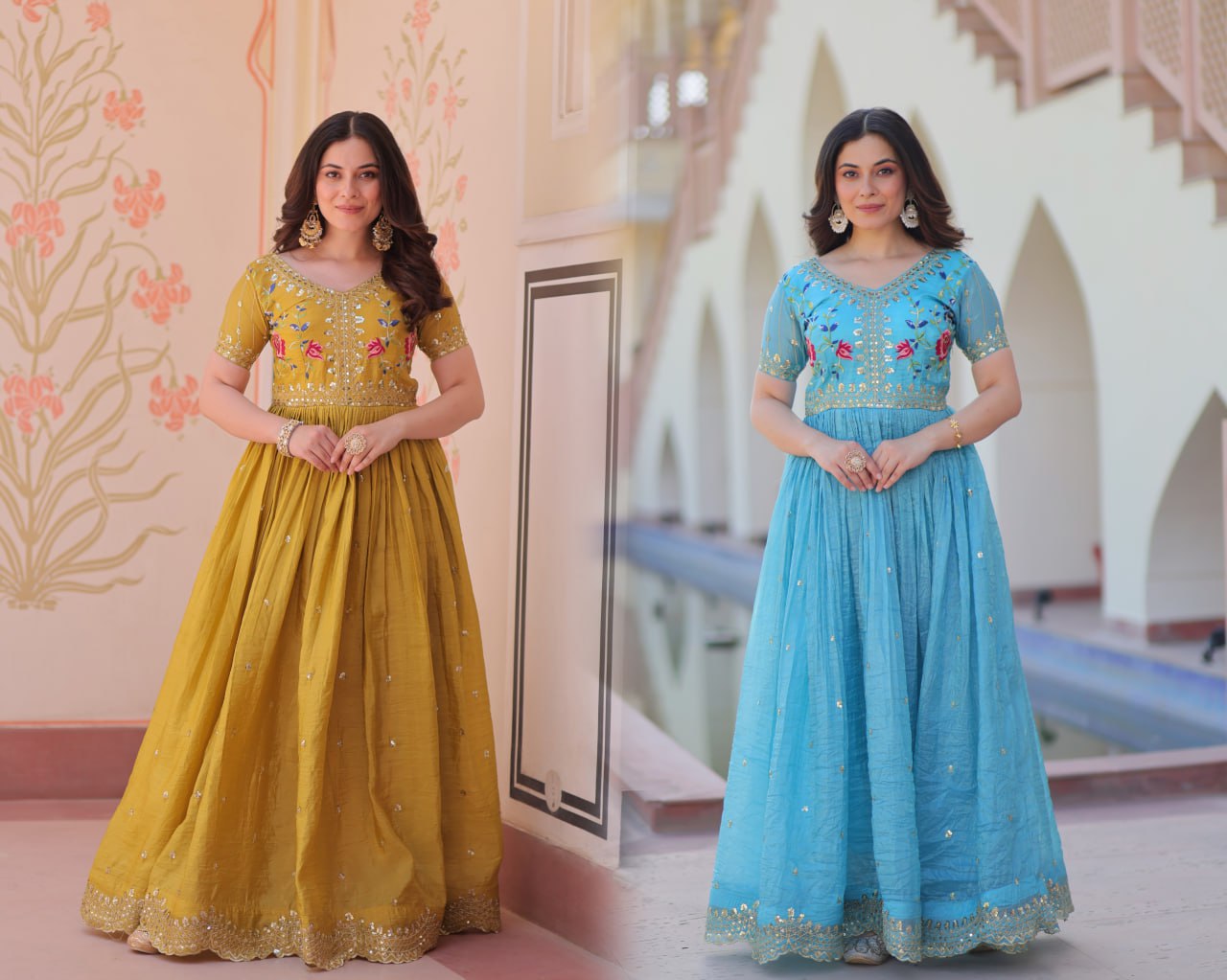 Zehra Zest Gold Crush with Multi Thread Embroidery  Gown