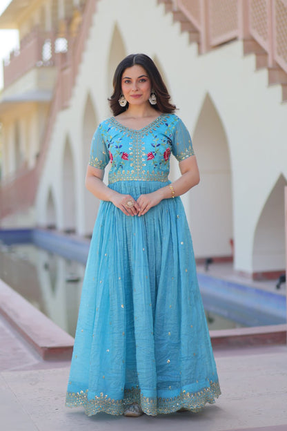 Zehra Zest Gold Crush with Multi Thread Embroidery  Gown
