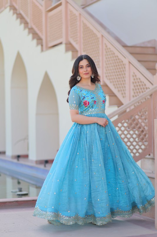 Zehra Zest Gold Crush with Multi Thread Embroidery  Gown
