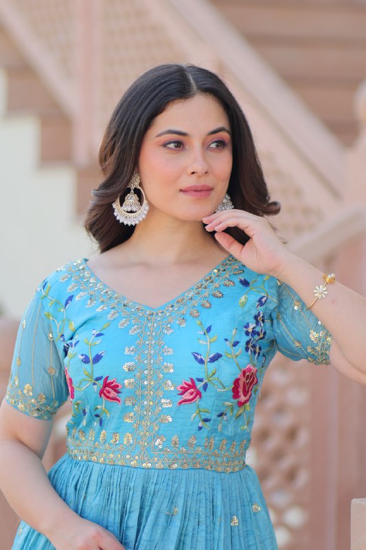 Zehra Zest Gold Crush with Multi Thread Embroidery  Gown