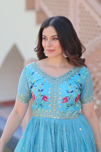 Zehra Zest Gold Crush with Multi Thread Embroidery  Gown