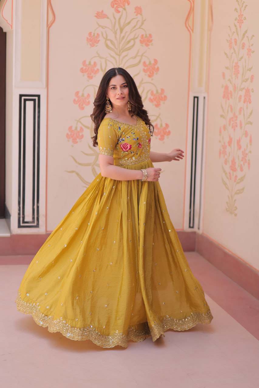 Zehra Zest Gold Crush with Multi Thread Embroidery  Gown