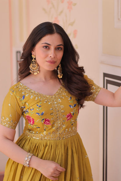 Zehra Zest Gold Crush with Multi Thread Embroidery  Gown