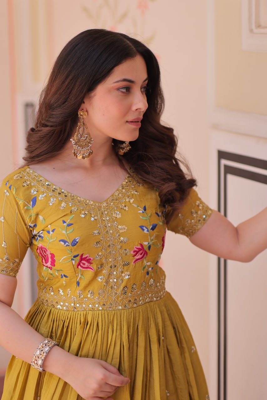 Zehra Zest Gold Crush with Multi Thread Embroidery  Gown