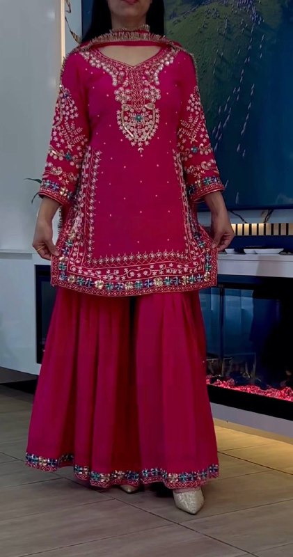 Nazakat Pink Blooming Beauty Mirror Embroidered Sharara Set