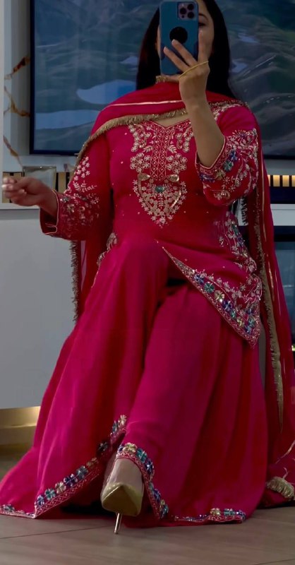 Nazakat Pink Blooming Beauty Mirror Embroidered Sharara Set