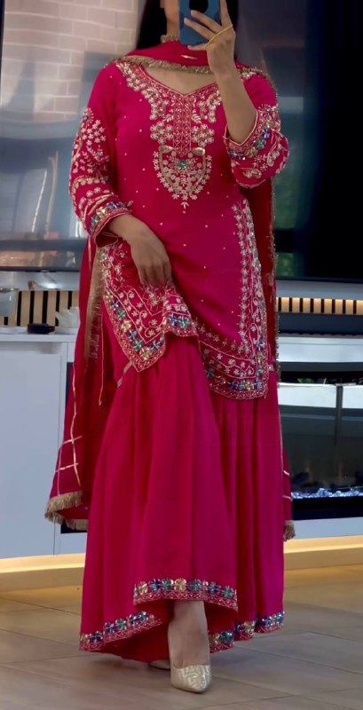 Nazakat Pink Blooming Beauty Mirror Embroidered Sharara Set
