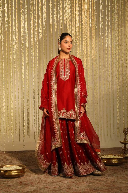Falak Embrace Blooming in Red Tradition Top Plazzo Set