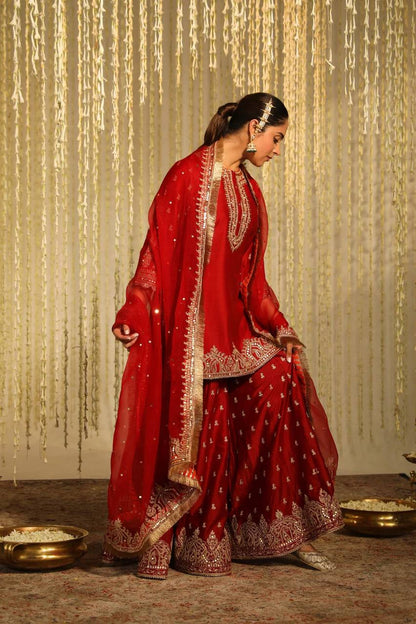 Falak Embrace Blooming in Red Tradition Top Plazzo Set