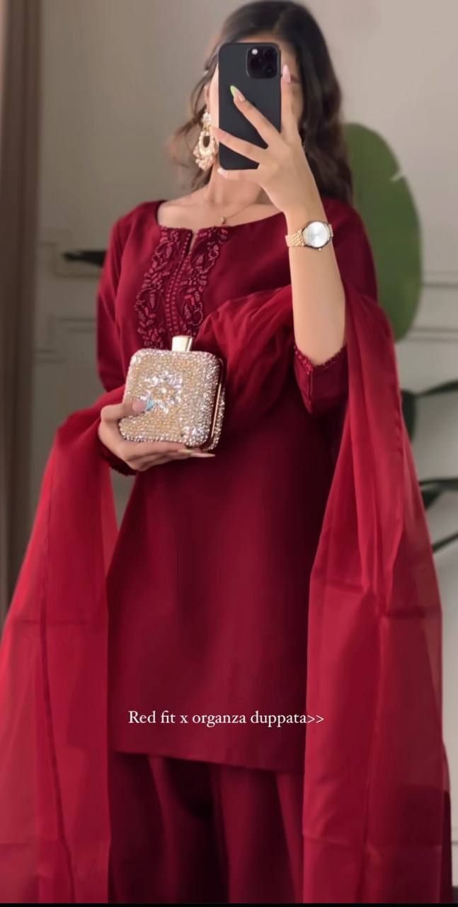 Ziyaara Beautiful  Blooming  Red Party Wear Suit Set